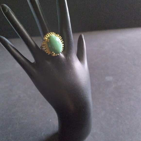 Large Sleeping Beauty Turquoise Stone Ring Set in a 12K gold 4 Prong Ring - Picture 4 of 12